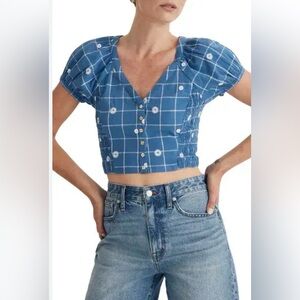 Madewell Blue Cropped Button Front Top